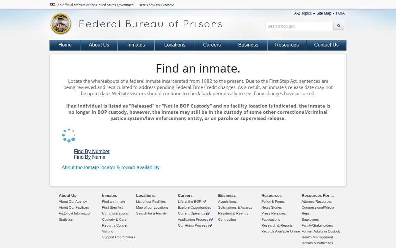 FCI El Reno release search through the BOP inmate locator