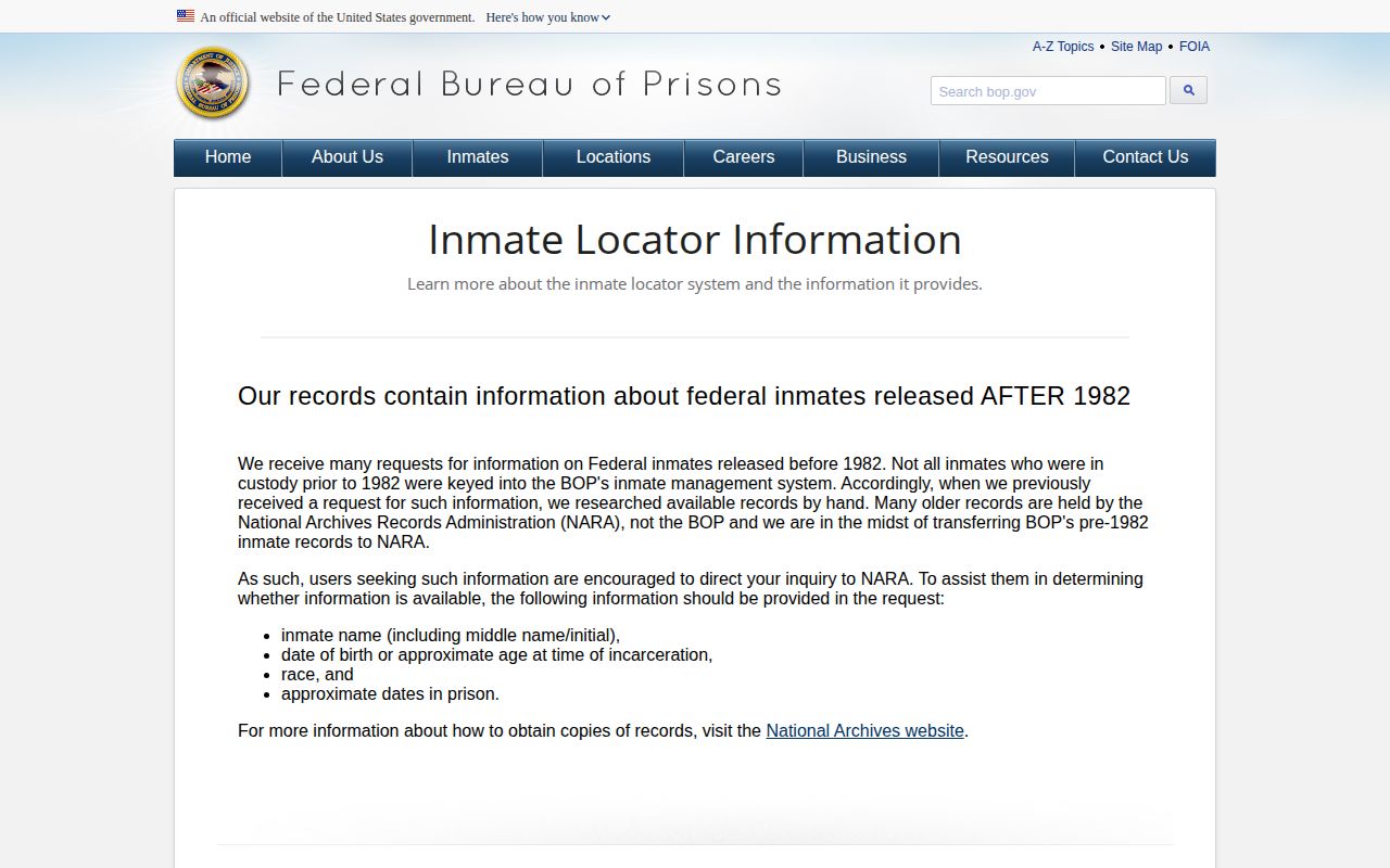 FCI El Reno BOP release status and record explanation