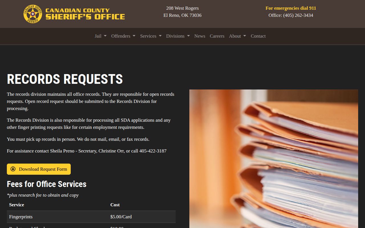 Canadian County release records request methods and fees