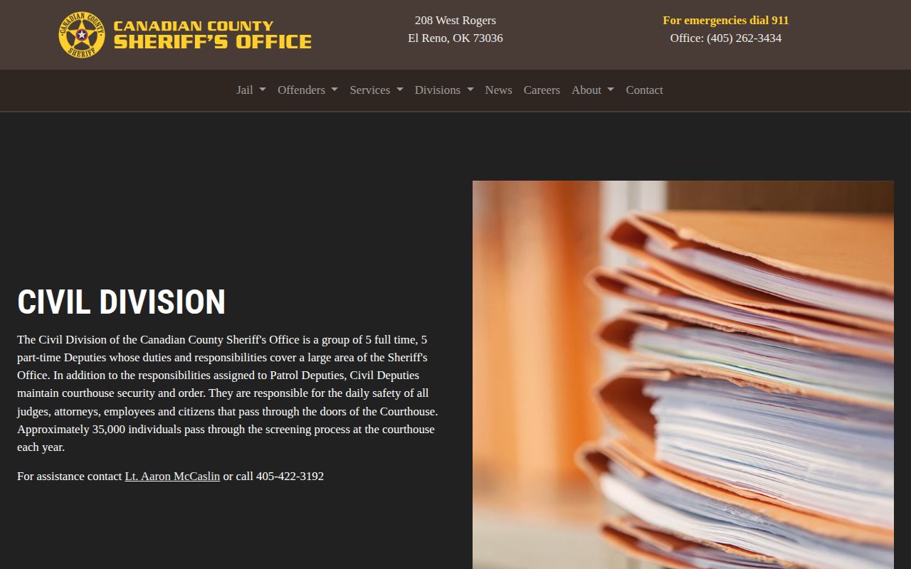 Canadian County Sheriff transfer duties relevant to 72-hour release records