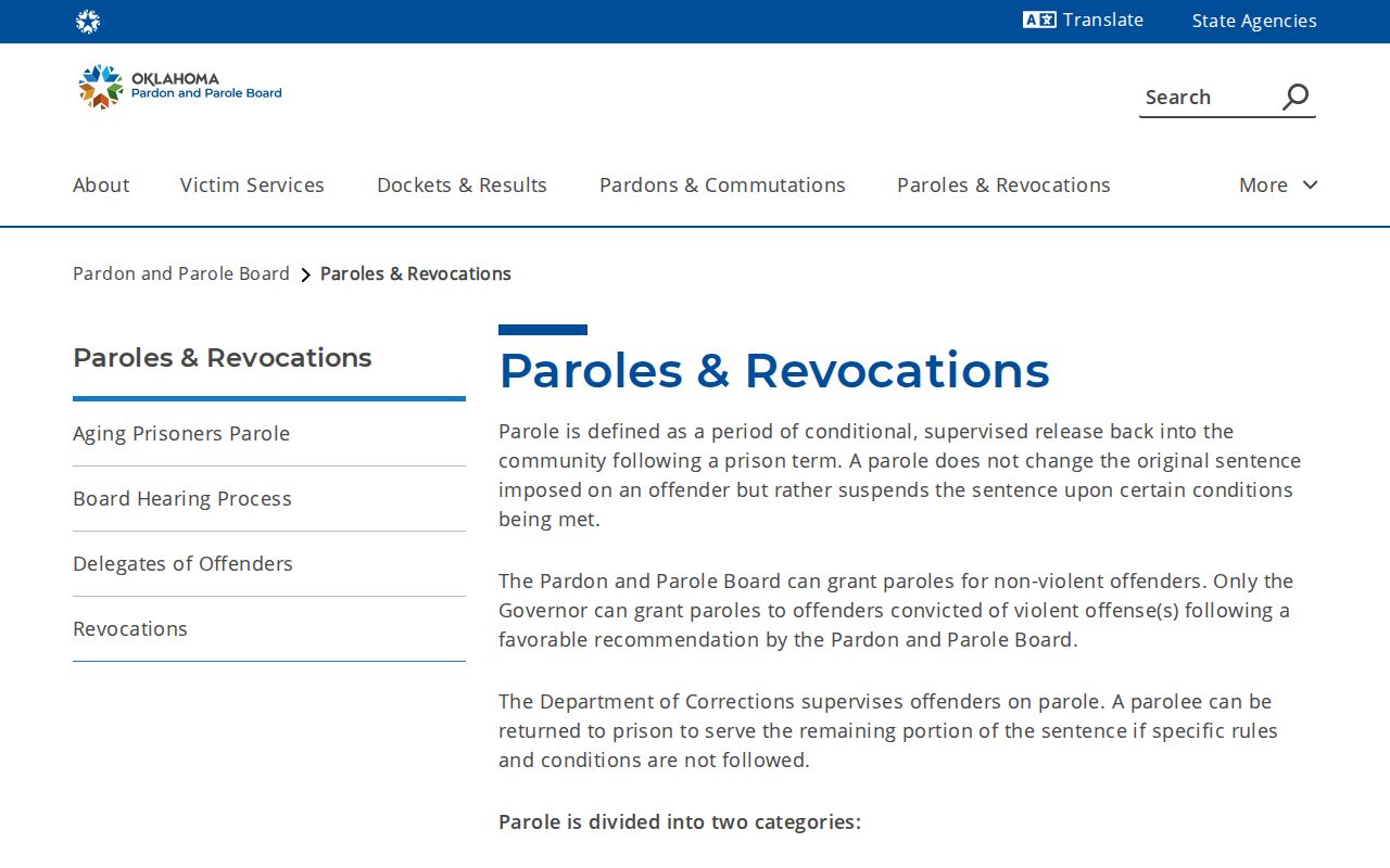 Canadian County parole and probation decision process from the Oklahoma Pardon and Parole Board